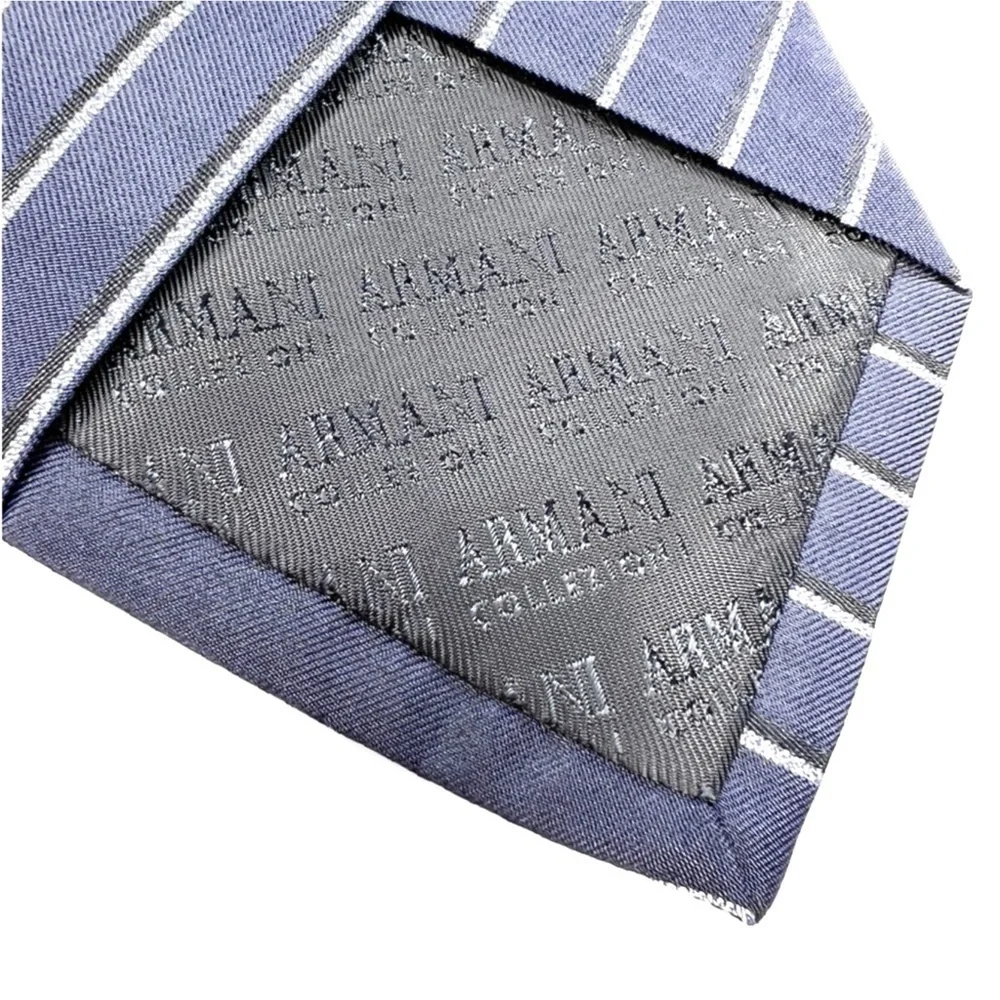 Armani Collezioni Pure Silk Jacquard Neck Tie Diagonal Stripe Navy Blue New NWT